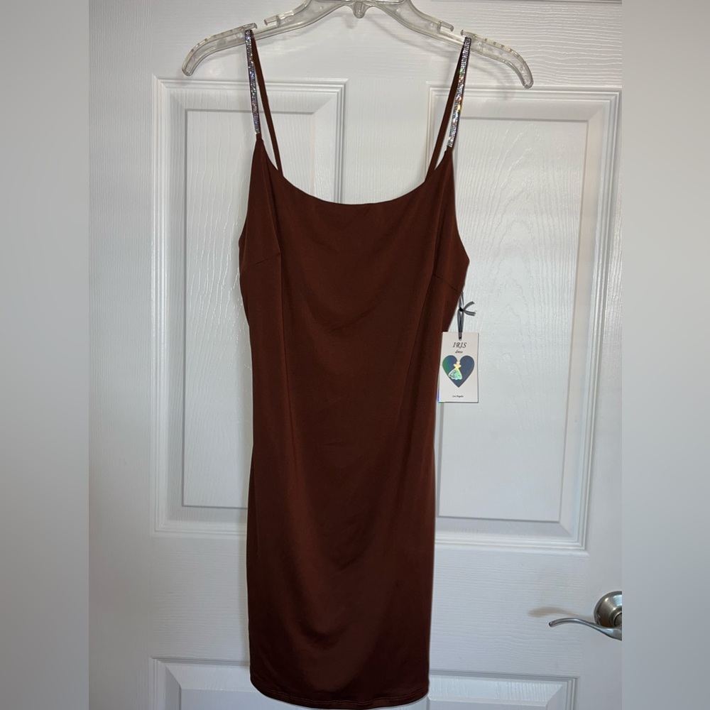 Silky spandex dress with rhinestone straps